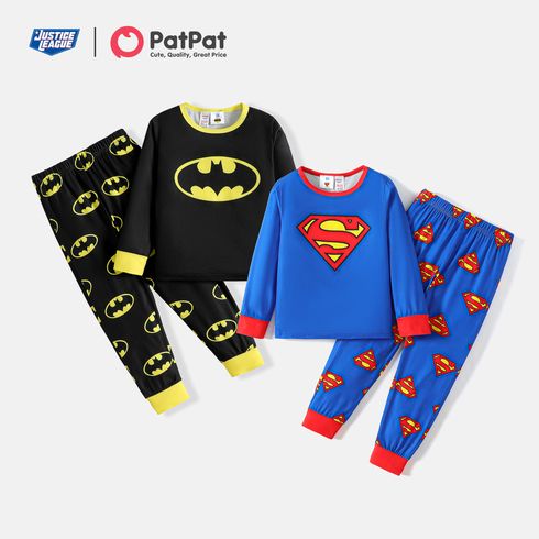 justice league 2pcs enfant garçon logo imprimé t-shirt à manches longues et pantalon ensemble de pyjamas de vêtements de nuit