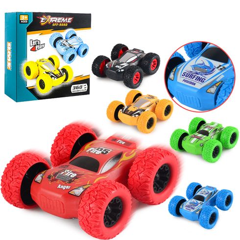 Kids Toy Pull Back Car Double-Sided Friction Powered Flips Inertia Big Tire 4WD Car Off-Road Vehicle Children Toy Gifts