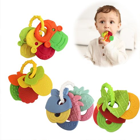 Baby Teether Fruit Shape Baby Teethers with Rattle Infant Teething Toys Pink big image 4