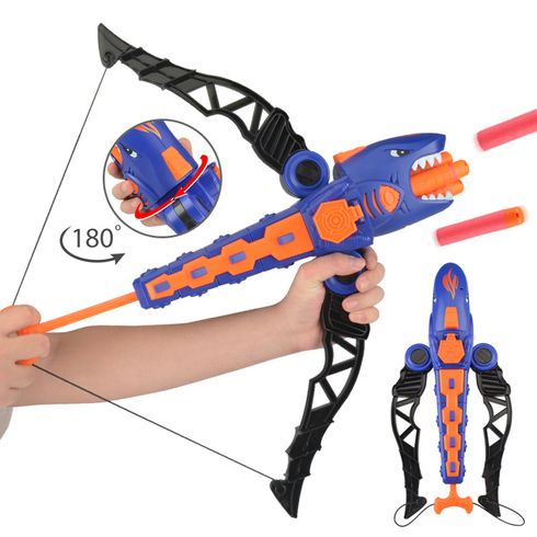 Arma de brinquedo lançador de arco e flecha de tubarão com bala suave e efeito de som para jogos internos ao ar livre