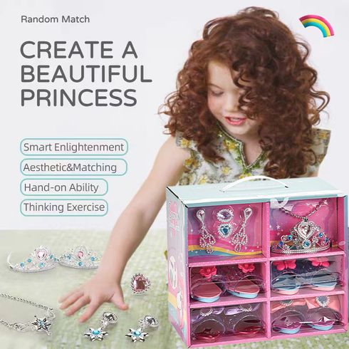 Princess Dress Up Shoes Jewelry Toys Set Girls Role Play Pretend Toys Kit Gift (Accessories shape and color are random)