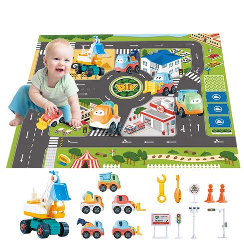 Kids Play Mat City Engineering Rug Carpet with DIY Disassembly Assembly Engineering Vehicle Toys Set