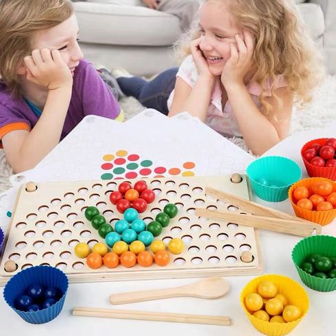 Wooden Peg Board Beads Game Rainbow Clip Bead Puzzle Color Sorting Counting Matching Game Beads Fine Motor Skill Montessori Toys