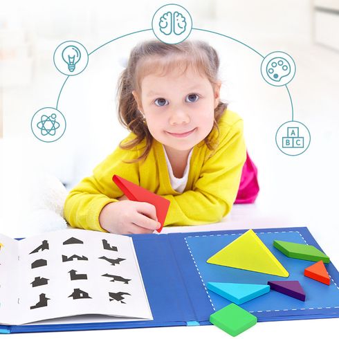 Tangram Puzzle Wooden Pattern Tangram Magnetic Puzzle Shape Blocks Jigsaw Book Brain Teasers IQ Educational Toy
