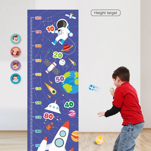 Kids Jump Mat and Growth Chart Ruler for Kids Dart Board Game & Touch High Mat with 6 Sticky Balls and 4 Character Sticker