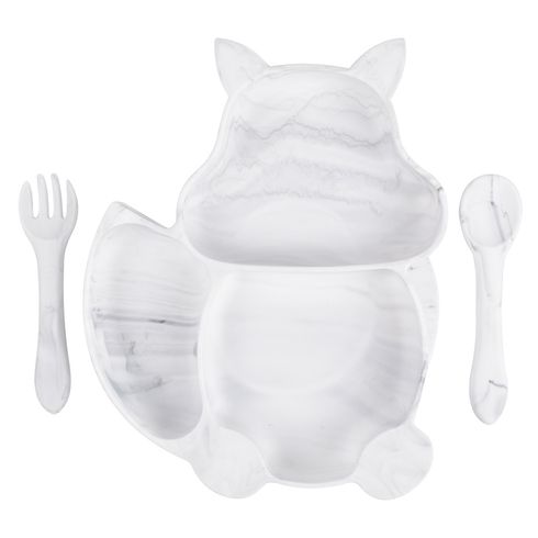 8Pcs Silicone Baby Feeding Tableware Set Includes Suction Bowl & Divided Plates & Adjustable Bib & Straw Sippy Cup with Lid & Forks & Spoons White big image 2