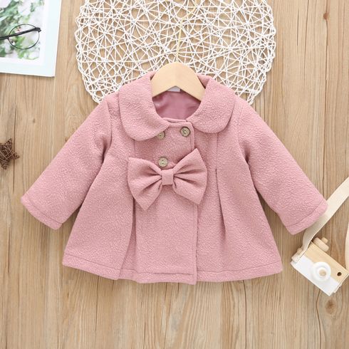 Solid Doll Collar Double Breasted Baby Long-sleeve Coat