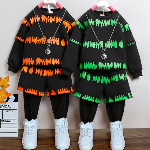 2-piece Toddler Boy Fishbone Print Sweatshirt and Faux-two Pants Set