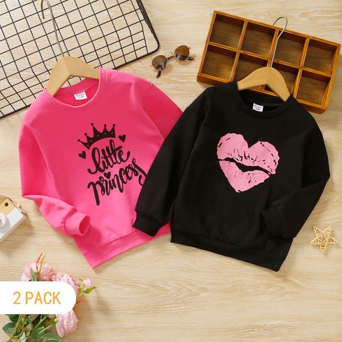 2-Pack Toddler Girl Heart/Letter Print Pullover Sweatshirt