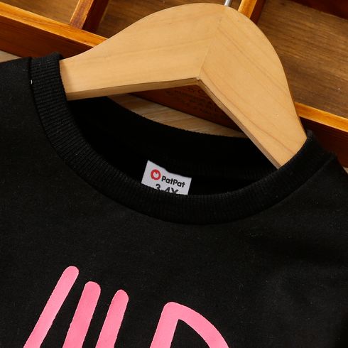 Toddler Girl Letter Print Casual Black Pullover Sweatshirt Black big image 3
