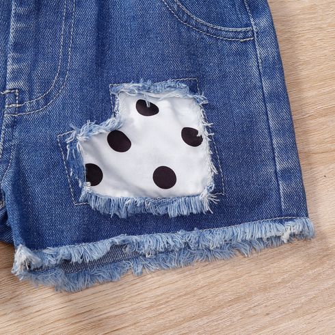 2pcs Toddler Girl Trendy Denim Patchwork Shorts and Polka dots Camisole Set White big image 4