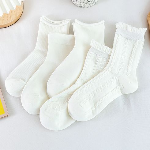 2-piece Lace White Breathable Tube Socks for Ladies Dark Blue/white big image 2