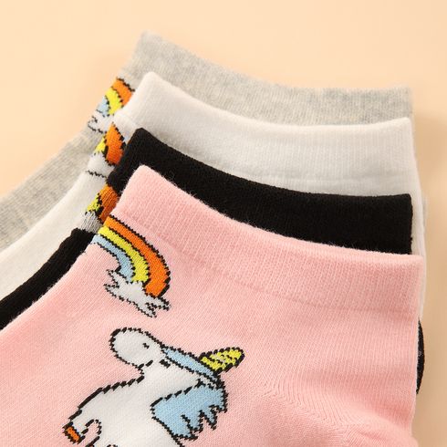 Women Cartoon Unicorn and Rainbow Print Multicolor Low Cut Socks 4 Pairs Multi-color big image 2