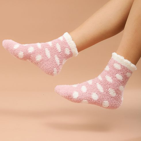 Women Allover Dots Pattern Autumn Winter Warm Fluffy Socks