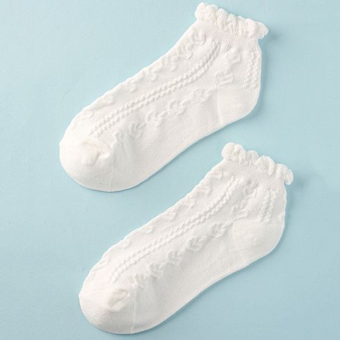 Women Ruched Trim Textured Knit Ankle Socks
