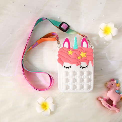 Kids Unicorn Silicone Mini Coin Purse Crossbody Shoulder Bag White big image 5