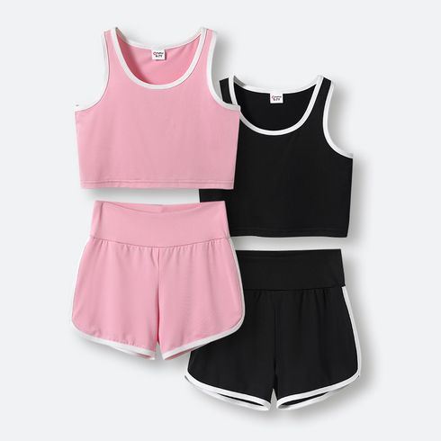 2pcs Kid Girl Tank Top and Elasticized Shorts Sporty Yoga Set
