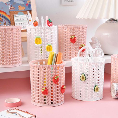 Creative Imitating Rattan Pencil Holder Makeup Cosmetic Brush Storage Box Desk Organizer Office School Supplies