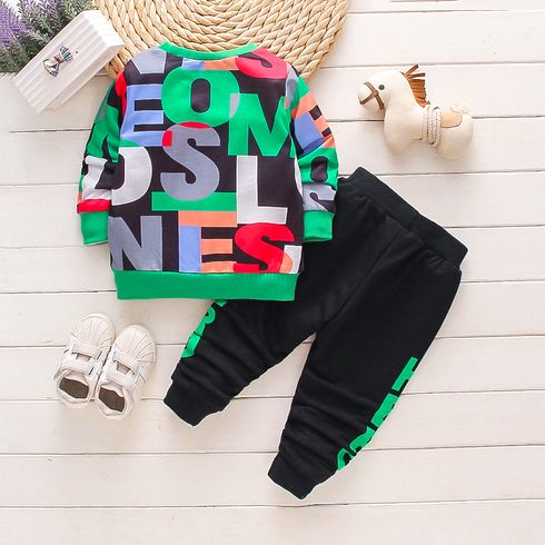 2-piece Toddler Boy Letter Print Pullover Sweatshirt and Pants Casual Set Green big image 5