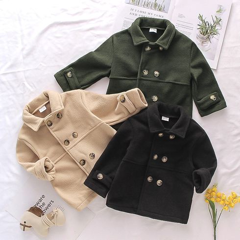 Toddler Boy Double Breasted Lapel Collar Solid Color Overcoat