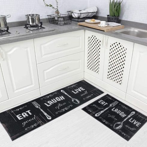 2er-Pack Küchenteppich-Set, rutschfester Küchenteppich für Küchenspüle, Wäsche, Fußmatte, Eingangsbereich