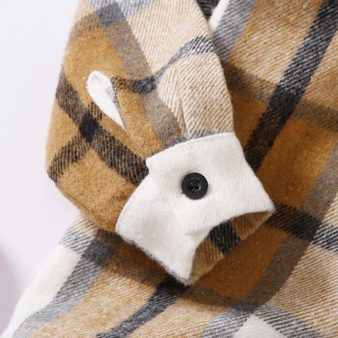 Kid Boy Lapel Collar Button Design Long-sleeve Plaid Shirt Brown big image 7