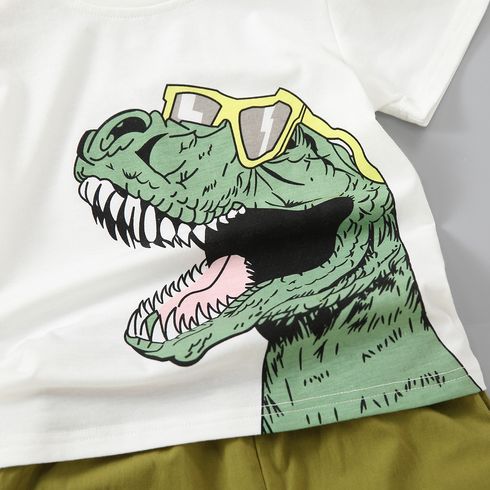 2 pièces Enfant en bas âge Garçon Poche plaquée Enfantin Dinosaure ensembles de t-shirts Blanc big image 5