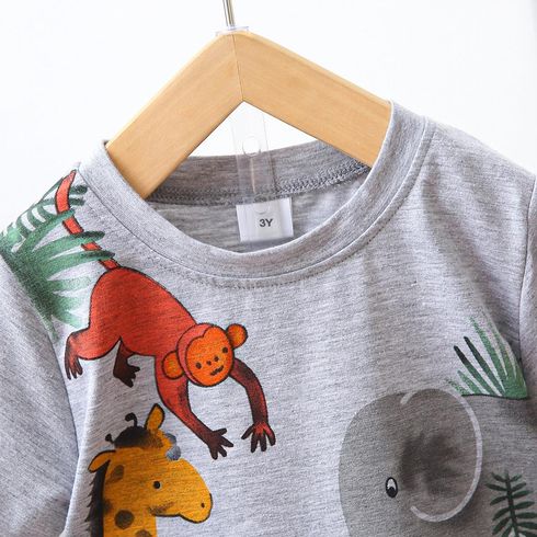 2 pièces Enfant en bas âge Garçon Enfantin Animaux ensembles de t-shirts Gris big image 3