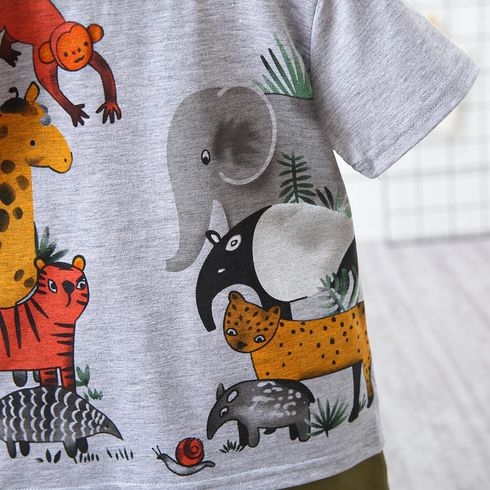 2pcs Toddler Boy Playful Animal Print Tee and Shorts Set Grey big image 5