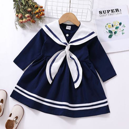 Toddler Girl Preppy style Removable Sailor Cape Design Long-sleeve Dress