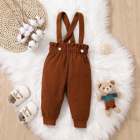 pantalon à bretelles en velours côtelé marron bébé garçon/fille