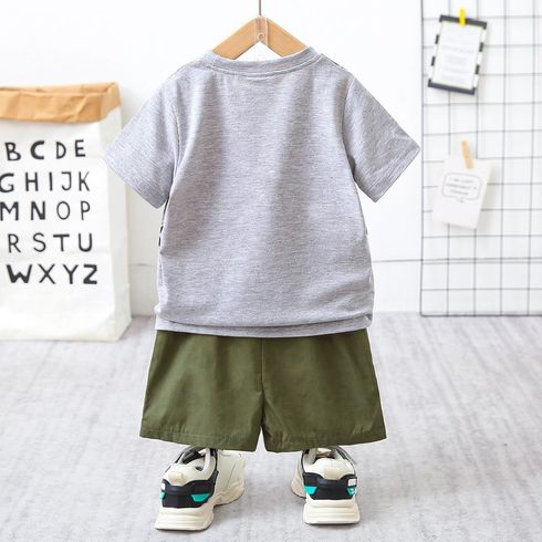 2pcs Toddler Boy Playful Animal Print Tee and Shorts Set Grey big image 2