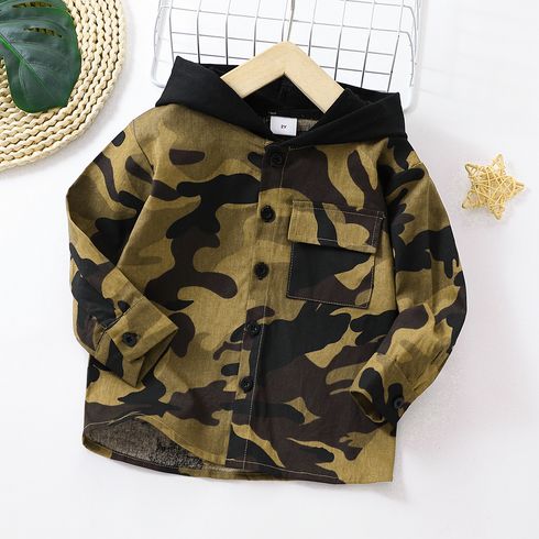Toddler Boy Trendy 100% Cotton Camouflage Print Hooded Shirt