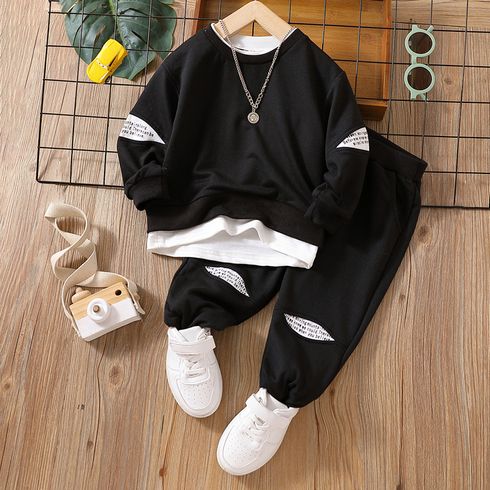 2pcs Toddler Boy Trendy Faux-two Sweatshirt and Letter Print Pants Set