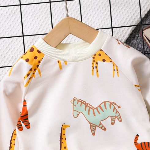 2pcs Baby Boy Allover Dinosaur Print Long-sleeve Sweatshirt & Solid Pants Set LightArmyGreen big image 3