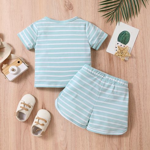 2pcs Baby Boy/Girl Short-sleeve Striped Tee & Shorts Set Blue big image 3