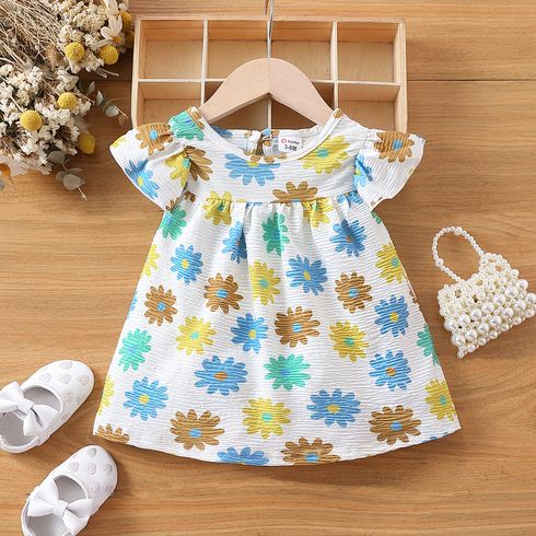 Baby Girl Allover Floral Print Textured Dress 