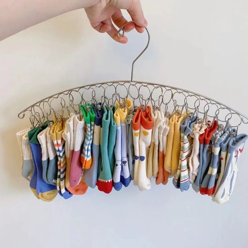 Clothes Hanger Stainless Steel Sock Drying Rack with 20 Clips Silver big image 2
