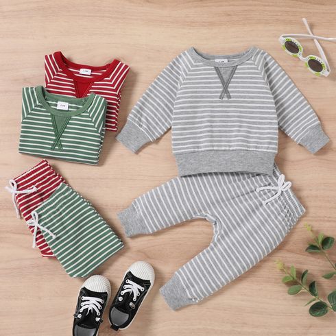 2pcs Baby 95% Cotton Long-sleeve All Over Striped Pullover and Trousers Set