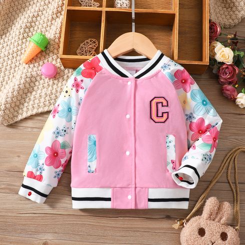 Toddler Girl Sweet Floral Print Raglan Sleeve Bomber Jacket