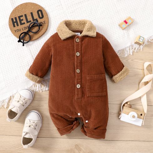 Baby Boy/Girl 95% Cotton Contrast Fuzzy Collar Thickened Corduroy Jumpsuit