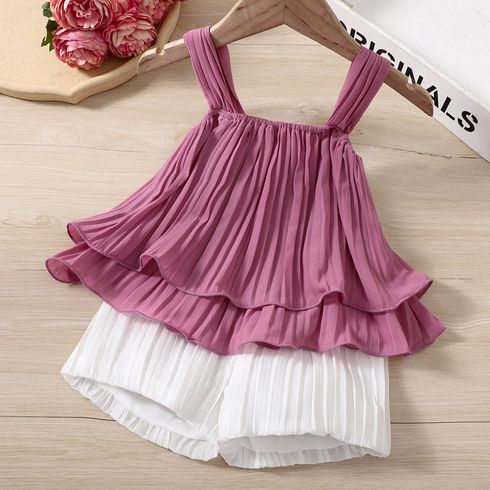 2pcs Toddler Girl Elegant Pleated Camisole and Shorts Set Roseo big image 1