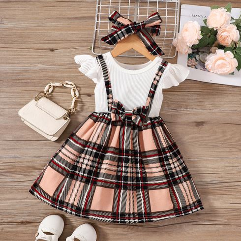 Toddler Girl Classic Plaid Splice Flutter-sleeve Dress