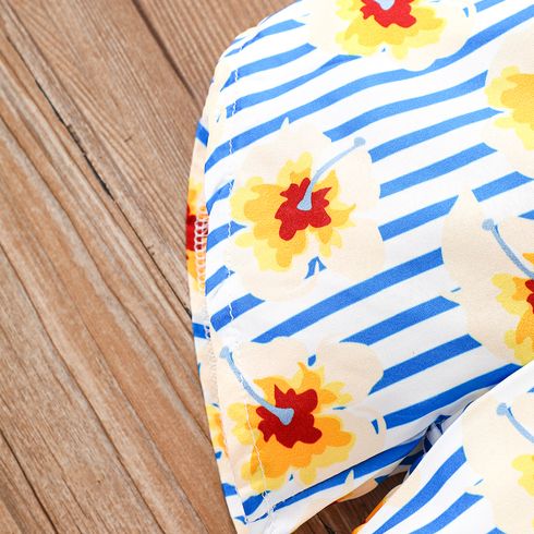 Toddler Girl Sweet Floral & Stripe Print Flutter-sleeve Romper Blue big image 6