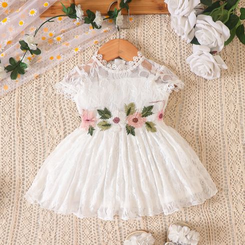Baby Girl 100% Cotton Floral Graphic Lace Panel Dress
