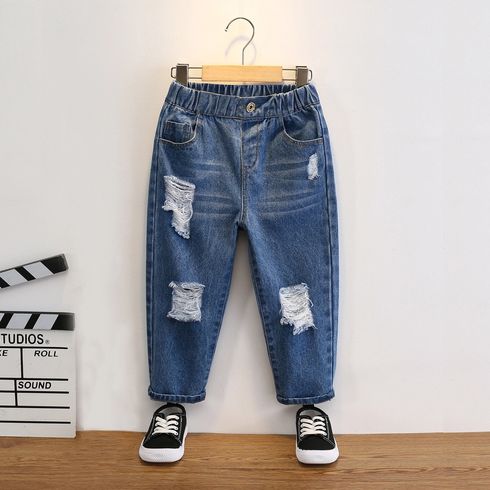 Kid Boy Casual Cotton Elasticized Ripped Denim Jeans
