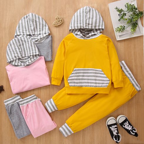 2-piece Toddler Boy Striped Colorblock Hoodie Sweatshirt and Pants Set