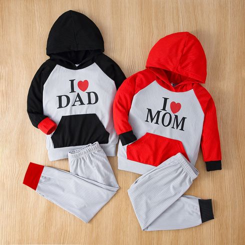 2-piece Toddler Boy/Girl Letter Heart Print Colorblock Hoodie Sweatshirt and Pants Set