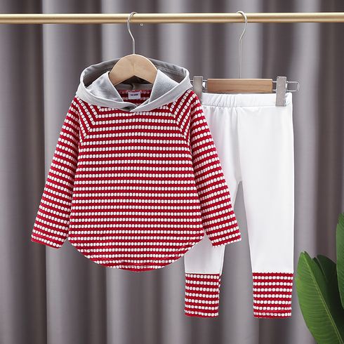2-piece Toddler Girl Plaid Hooded Long-sleeve Red Hoodie Top and White Tights Pants Set
