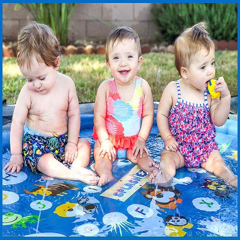 Kids Splash Pad Water Spray Play Mat Sprinkler Wading Pool Outdoor Inflatable Water Summer Toys with Alphabet Blue big image 5